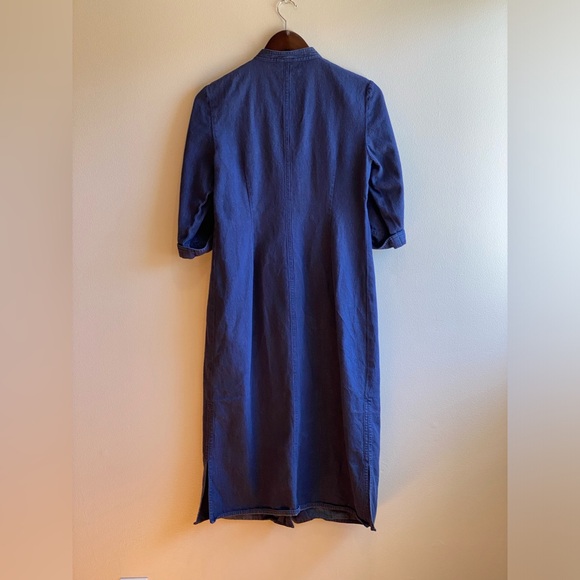 Talbots Cotton Dark Blue Washed Denim Dress Size 4 Petite Button Up Detail Long - Picture 6 of 9